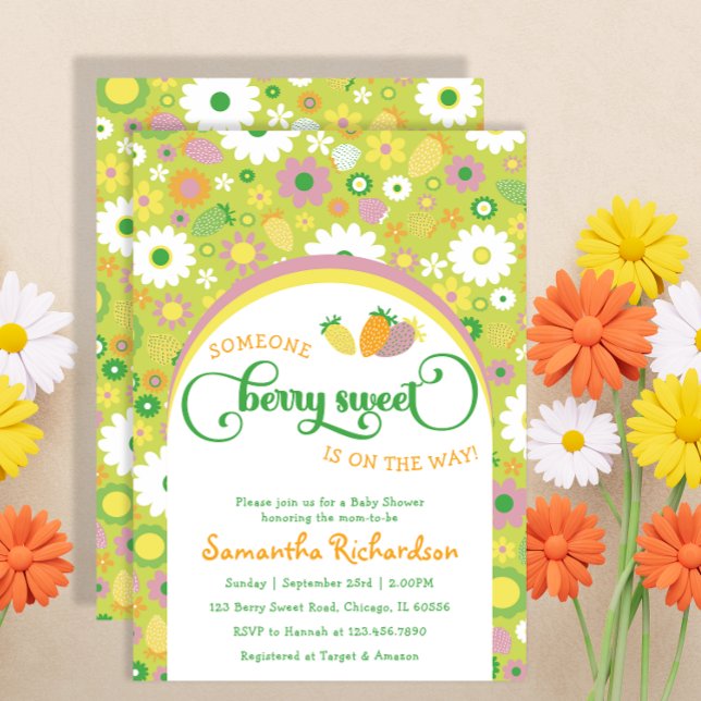 Convite para Chá de fraldas Botânico de Morango (Criador carregado)