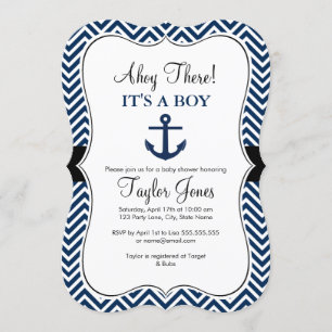 Convite para Chá de fraldas Branco e Marinho