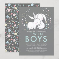 Convite para Chá de fraldas Bunny Love Twin Boys