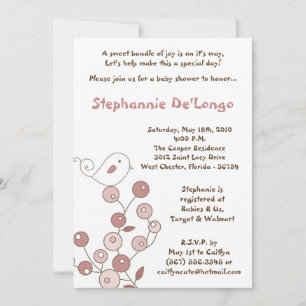 Convite para Chá de fraldas Bush Retro Pássaro C