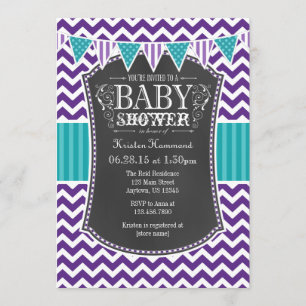 Convite para Chá de fraldas Chalkboard Roxo Teal