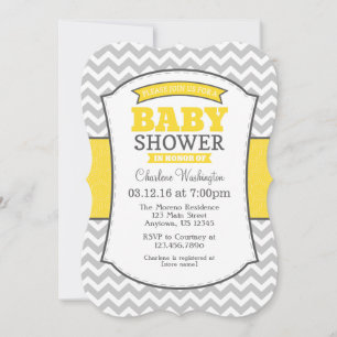 Convite para Chá de fraldas Chevron Cinza Amarelo