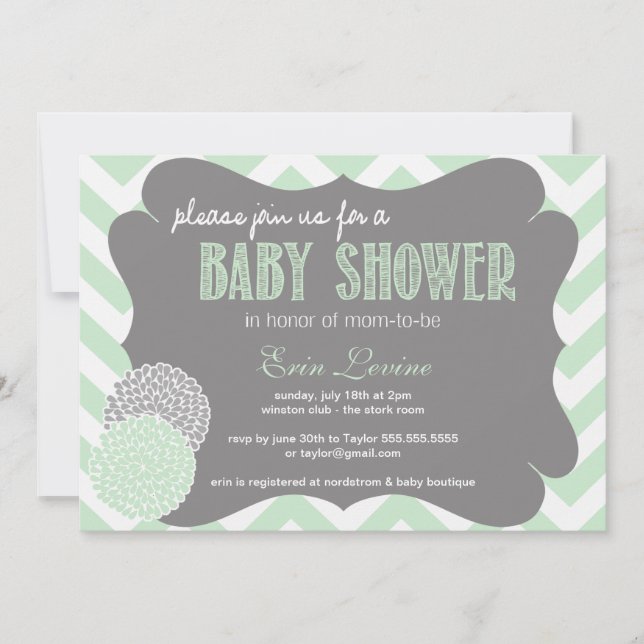 Convite para Chá de fraldas Chic Chevron Mint (Frente)