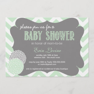 Convite para Chá de fraldas Chic Chevron Mint