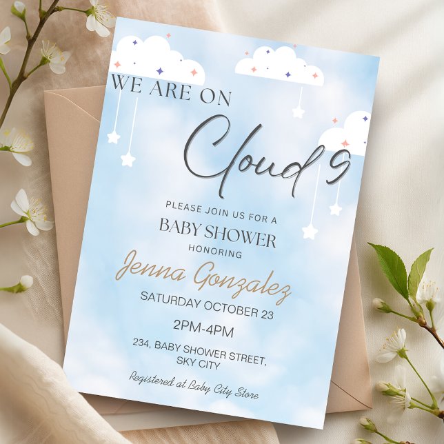 Convite para Chá de fraldas Cloud 9 Sky Baby Boy (Cloud Nine 9 Sky Baby Boy Baby Shower Invitation)