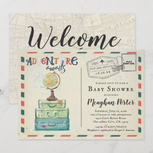 Convite para Chá de fraldas com Temas de Viagens 