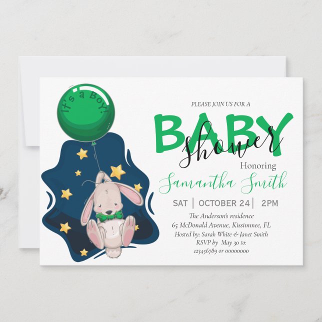 Convite para chá de fraldas, Convite para Coelho M (Frente)