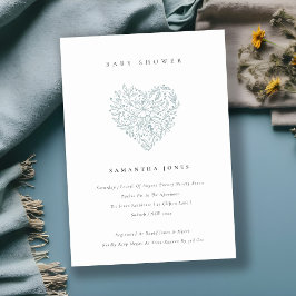 Convite para Chá de fraldas Coração Floral Azul Cu