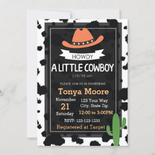 Convite para Chá de fraldas Cowboy (laranja)