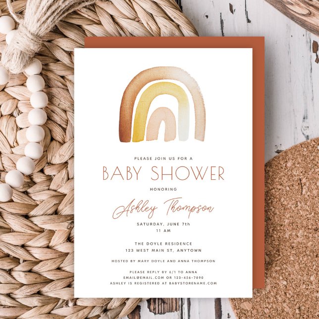 Convite para Chá de fraldas Cute Boho Rainbow (Cute Boho Rainbow Baby Shower Invitation)