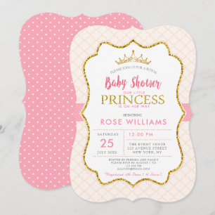 Convite para chá de fraldas da princesa real rosa