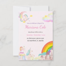 Convite para Chá de fraldas da Unicorn Fairy Baby 