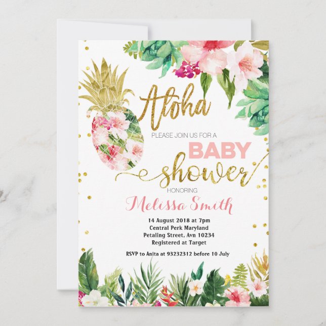 Convite para chá de fraldas de abacaxi de CACTUS T (Frente)