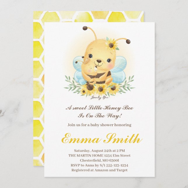 Convite para Chá de fraldas de Abelhas de Mel (Frente/Verso)