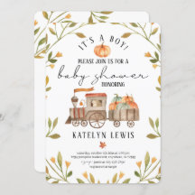 Convite para Chá de fraldas de Abóbora com Comboio