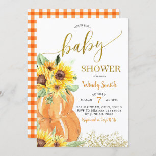 Convite para Chá de fraldas de Abóbora de Girassol