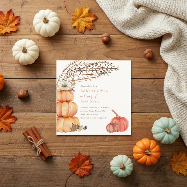 Convite para chá de fraldas de abóbora de outono (Pumpkin, fall, baby shower invitation.)