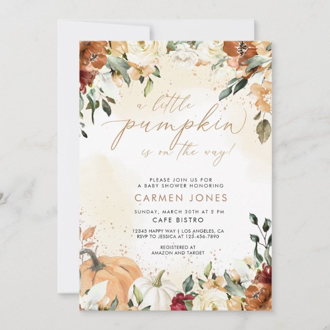 Convite para Chá de fraldas de Abóbora de outono (Frente)