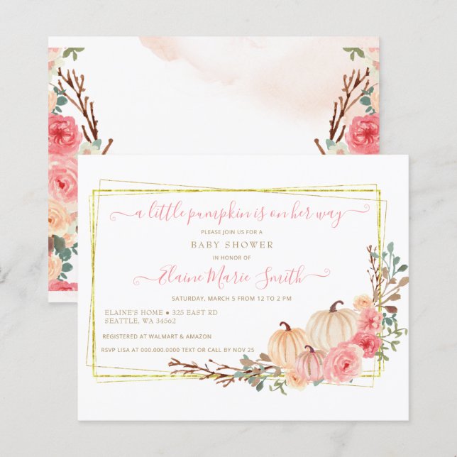 Convite para Chá de fraldas de Abóbora de Pequeno  (Frente/Verso)