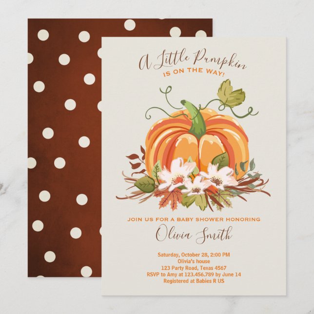 Convite para Chá de fraldas de abóbora outono Neut (Frente/Verso)