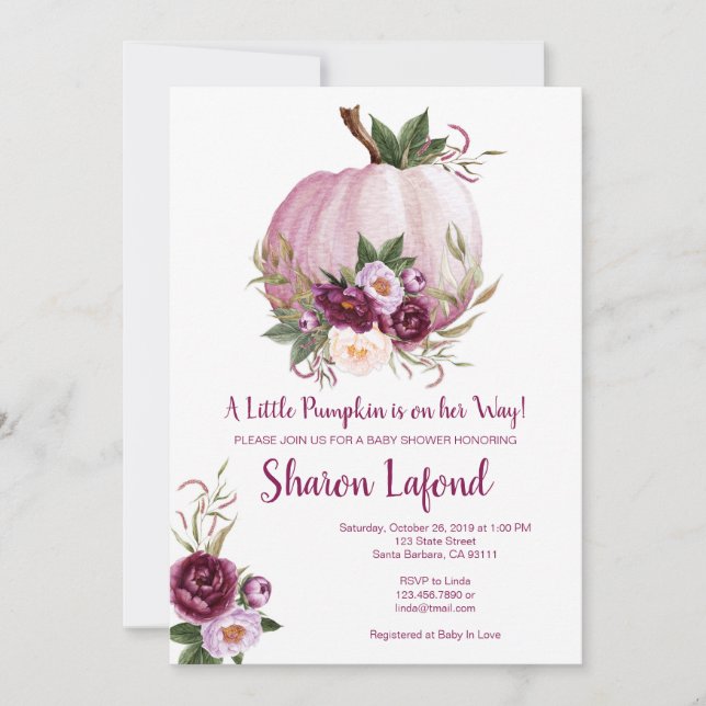 Convite para Chá de fraldas de abóbora para garota (Frente)