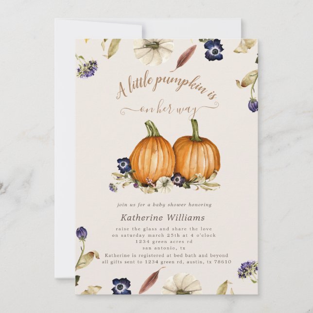 convite para chá de fraldas de abóbora para tons d (Frente)