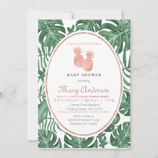 Convite para Chá de fraldas de ananás tropical (Frente)