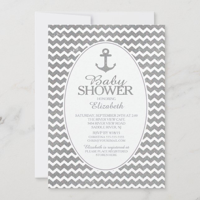 Convite para Chá de fraldas de Âncora Náutica de L (Frente)