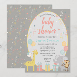 Convite para Chá de fraldas de animais de festa br