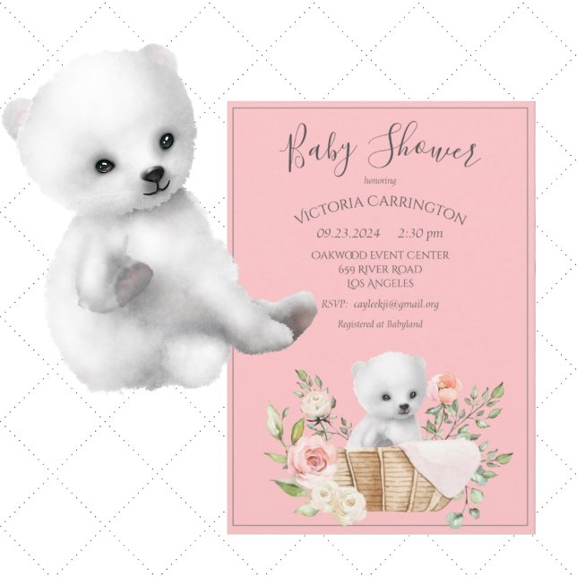 Convite para Chá de fraldas de Aquarela do Urso Po (Criador carregado)