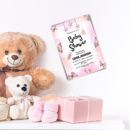 Convite para Chá de fraldas de Aquarela Rosa abstr