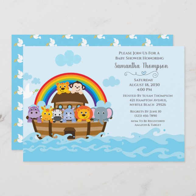 Convite para Chá de fraldas de Arca de Boys Blue N (Frente/Verso)