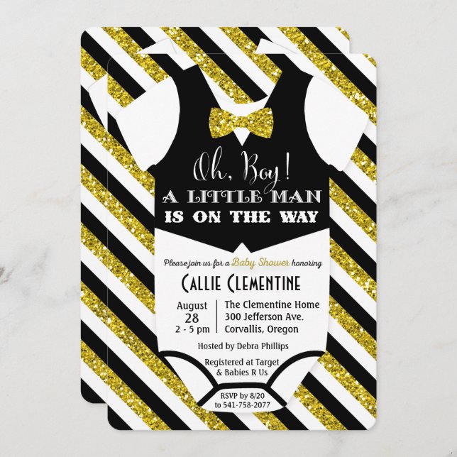 Convite para Chá de fraldas de Arco de Pequeno Hom (Frente/Verso)