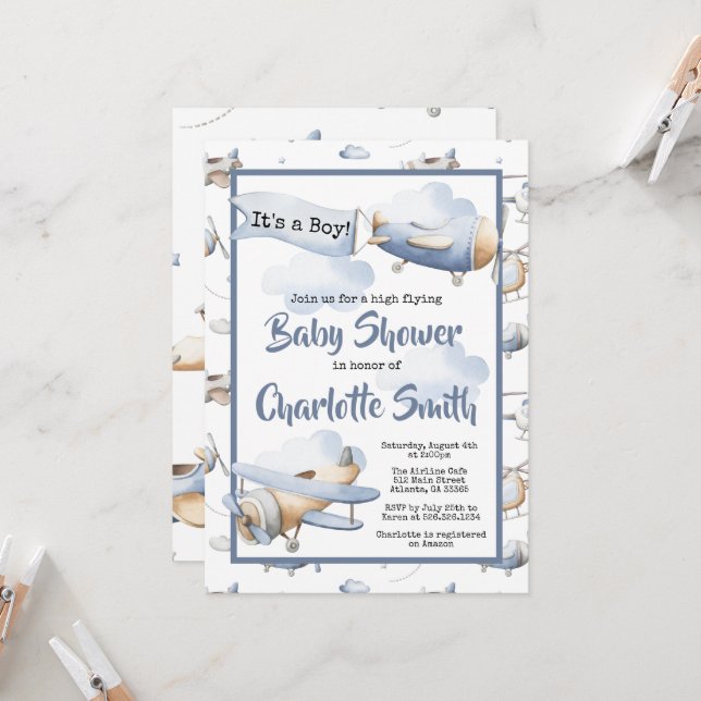 Convite para Chá de fraldas de avião (Frente/Verso In Situ)