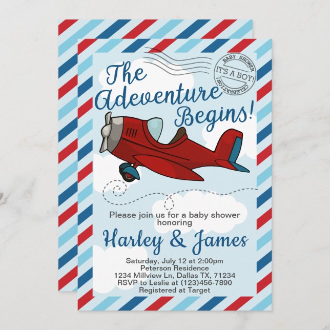Convite para Chá de fraldas de avião Vintage (Frente/Verso)