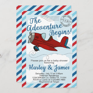 Convite Para Chá de fraldas De Avião Vintage