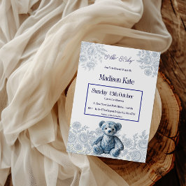 Convite para Chá de fraldas de Azul Elegante Vinta