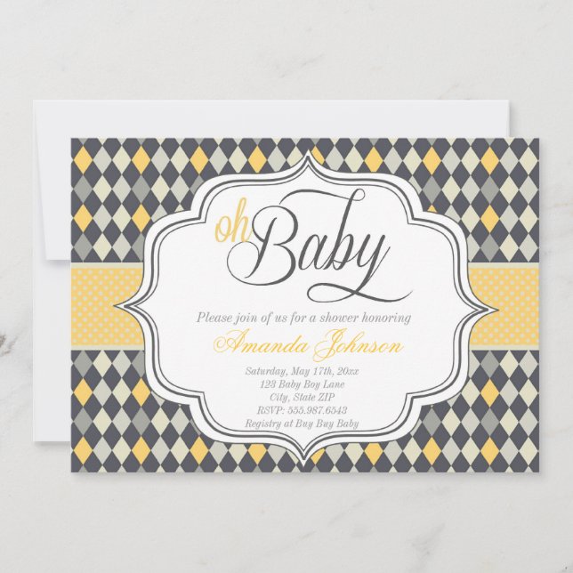 Convite para Chá de fraldas de Baby Argyle (Frente)