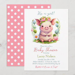 Convite para Chá de fraldas de Baby Pig Girl
