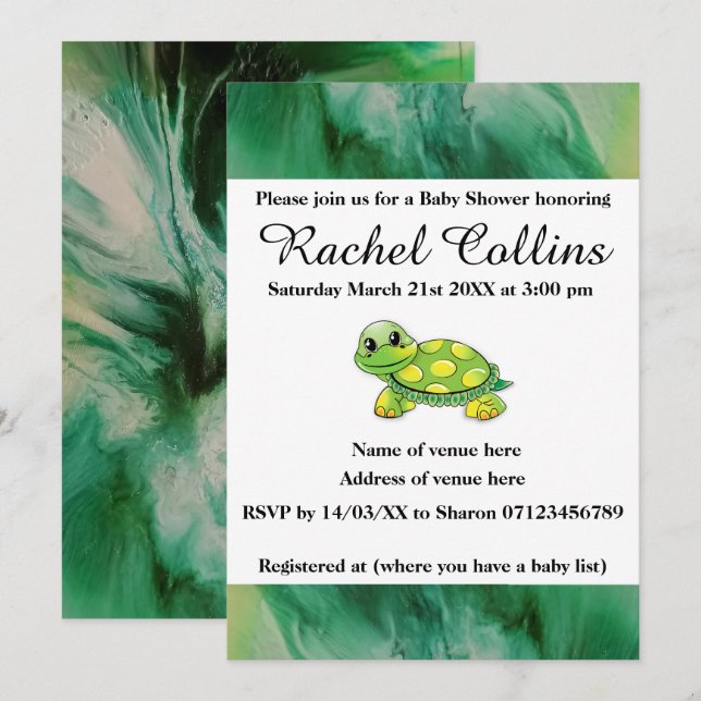 Convite para Chá de fraldas de Baby Tortoise (Frente/Verso)