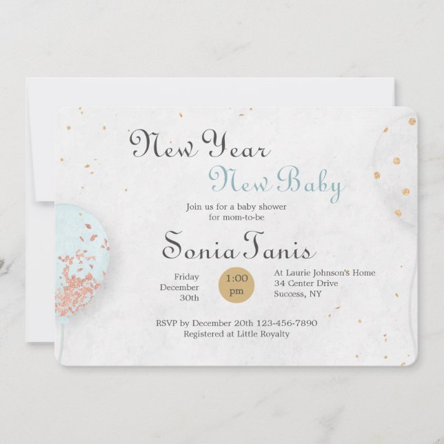 Convite para Chá de fraldas de Balão Azul (Frente)