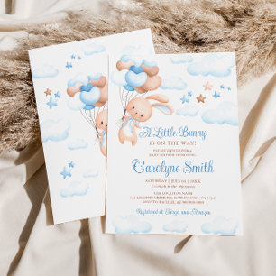 Convite para Chá de fraldas de Balão Azul Bunny Ra