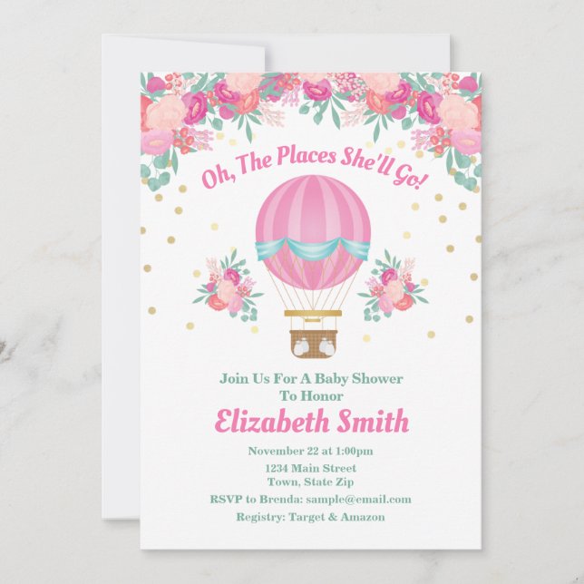 Convite para Chá de fraldas de balão de ar quente (Frente)