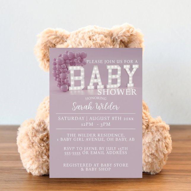 Convite para Chá de fraldas de Balão Rosa-escuro (If you're hosting a pink baby shower with a balloon theme, here's your invitation. Add your details)