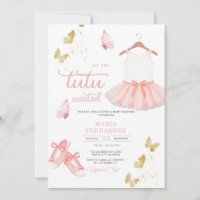 Convite para Chá de fraldas de Balé Dourado rosa