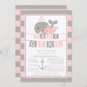 Convite para Chá de fraldas de baleias-brancas