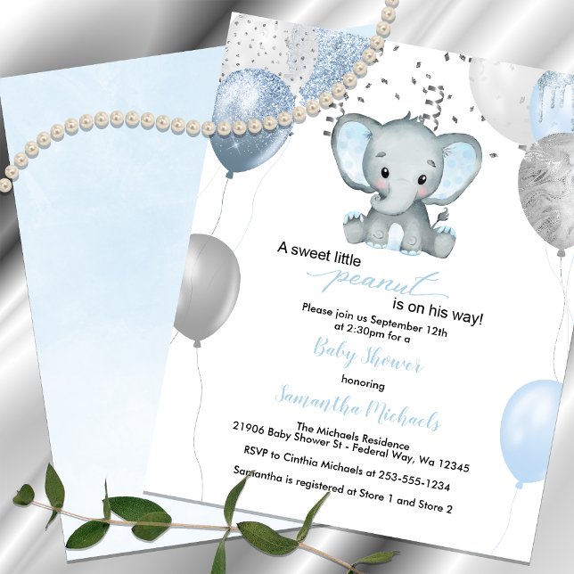 Convite para Chá de fraldas de Balões de Elefantes (Budget Elephant Balloons Watercolor Baby Shower)