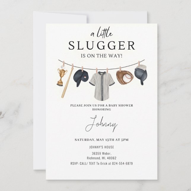 Convite para Chá de fraldas de Baseball Pessoal (Frente)