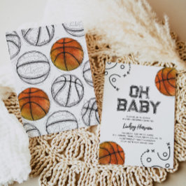 Convite para Chá de fraldas de Basquete de Aquarel