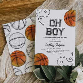 Convite para Chá de fraldas de Basquete de Aquarel